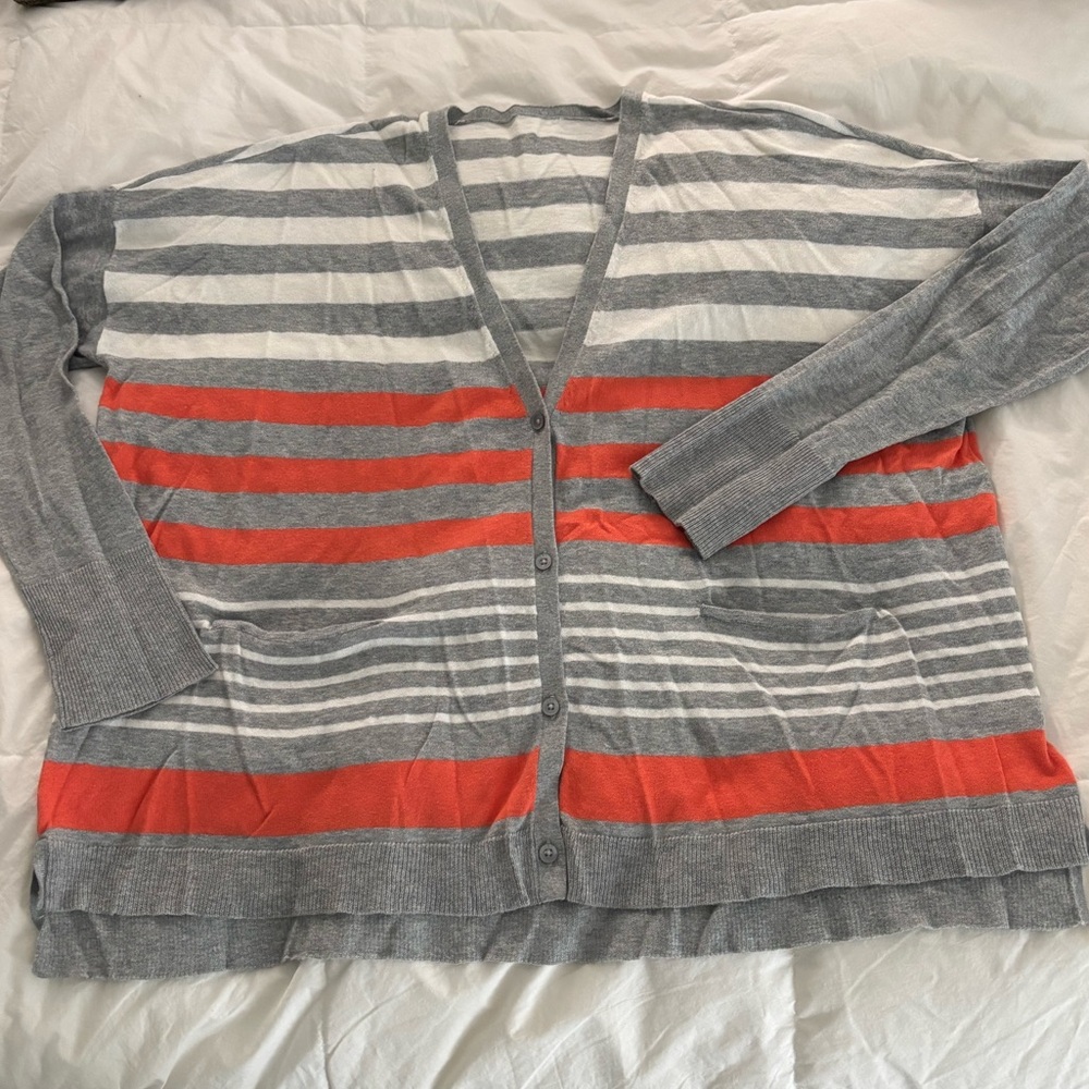 C&C California Gray and Orange Striped Cardigan